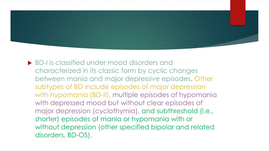 bd i is classified under mood disorders