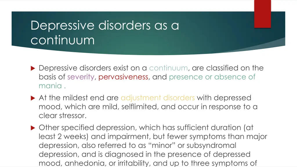 depressive disorders as a continuum