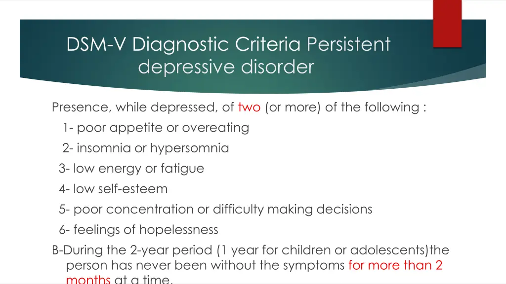 dsm v diagnostic criteria persistent depressive