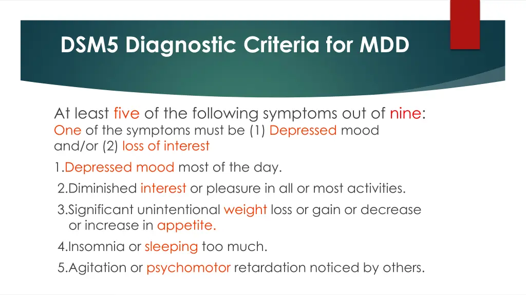 dsm5 diagnostic criteria for mdd
