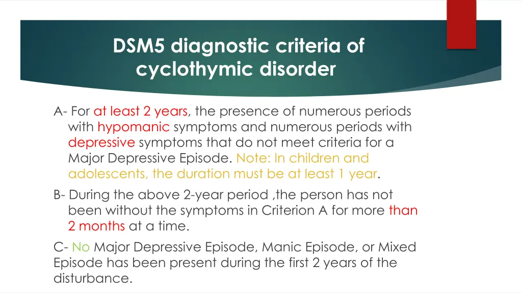 dsm5 diagnostic criteria of cyclothymic disorder