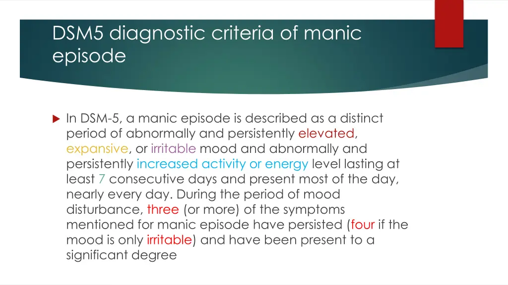 dsm5 diagnostic criteria of manic episode