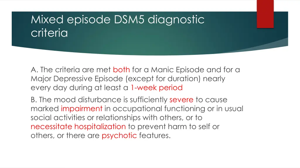 mixed episode dsm5 diagnostic criteria
