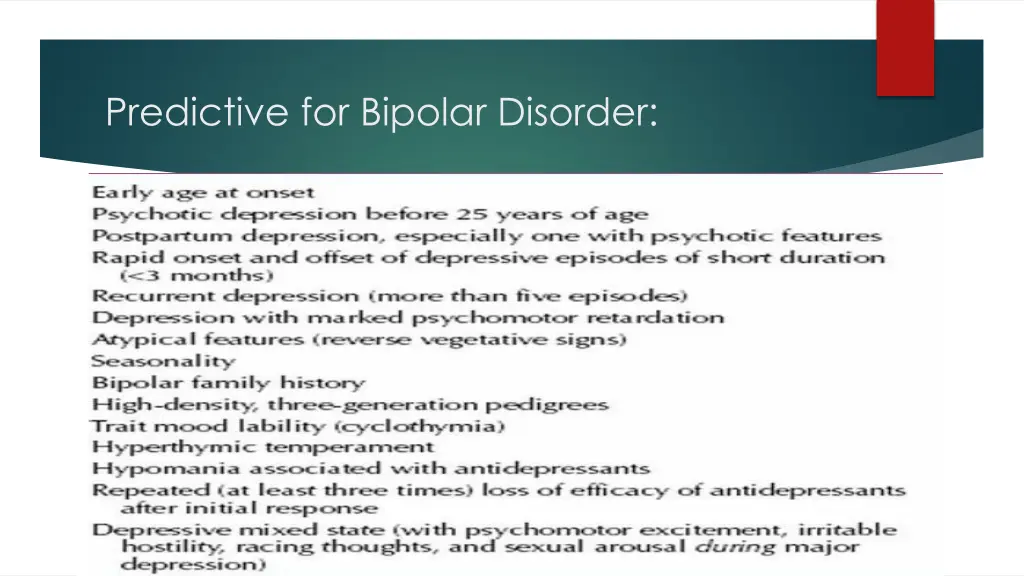 predictive for bipolar disorder