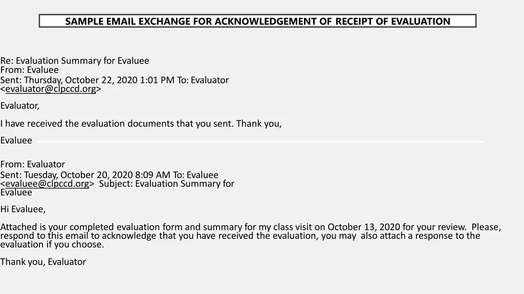 sample email exchange for acknowledgement