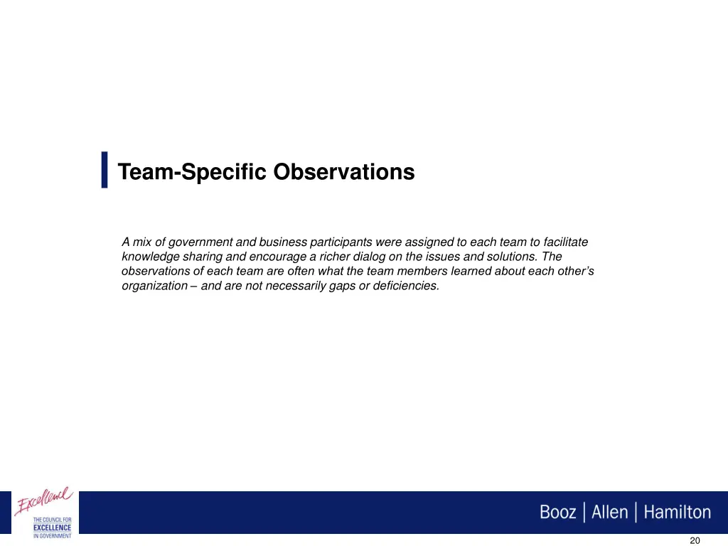 team specific observations