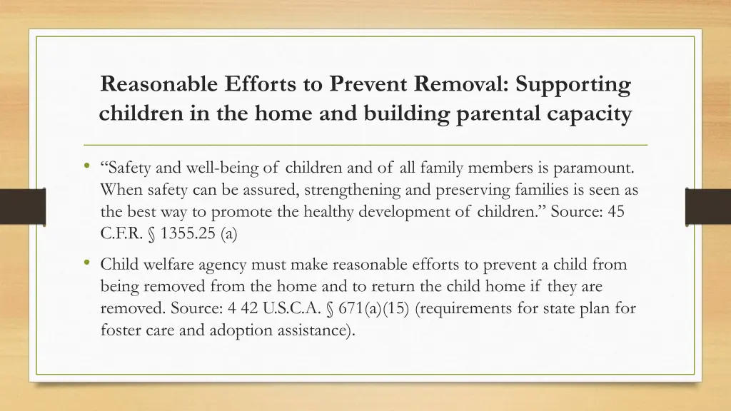 reasonable efforts to prevent removal supporting