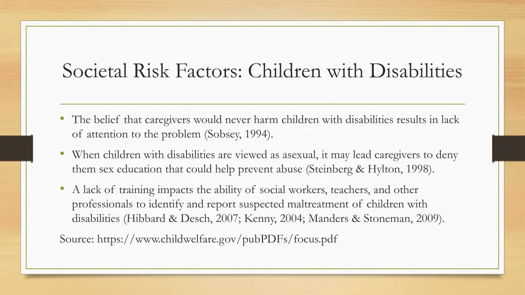 societal risk factors children with disabilities