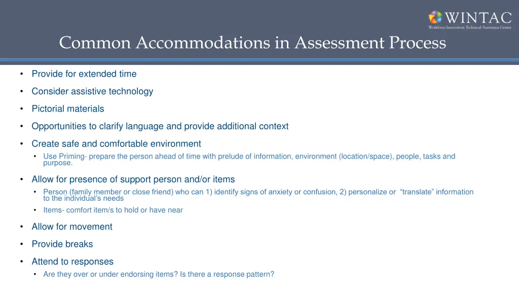 common accommodations in assessment process