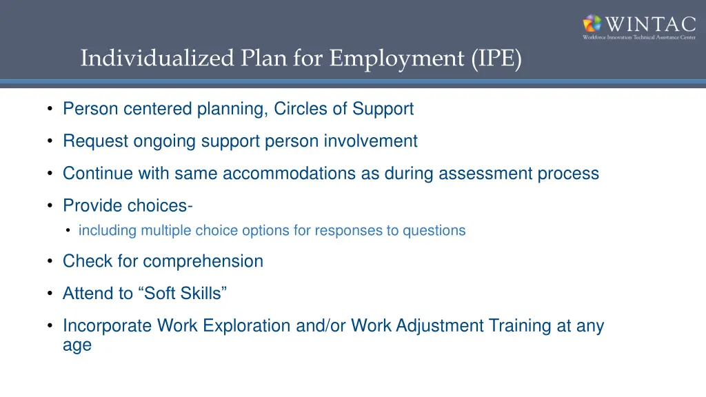 individualized plan for employment ipe