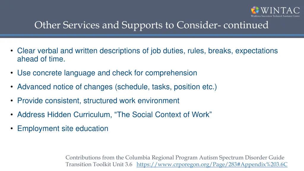other services and supports to consider continued