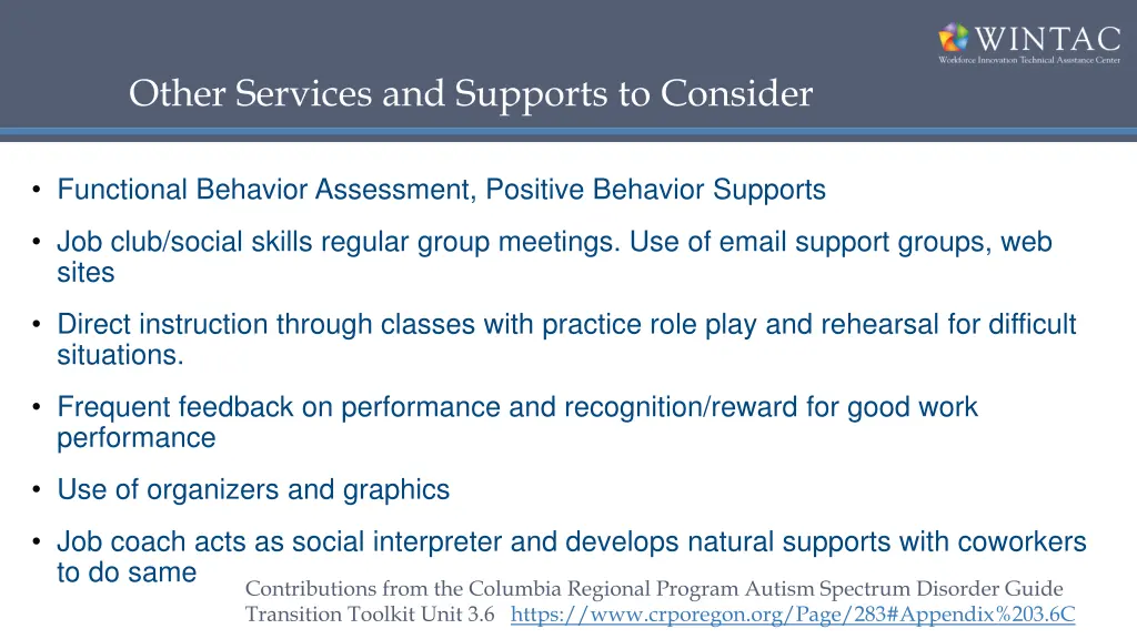 other services and supports to consider