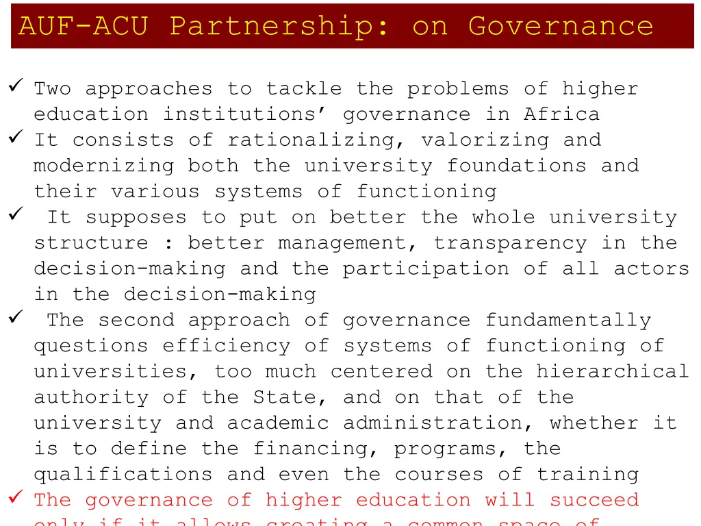 auf acu partnership on governance