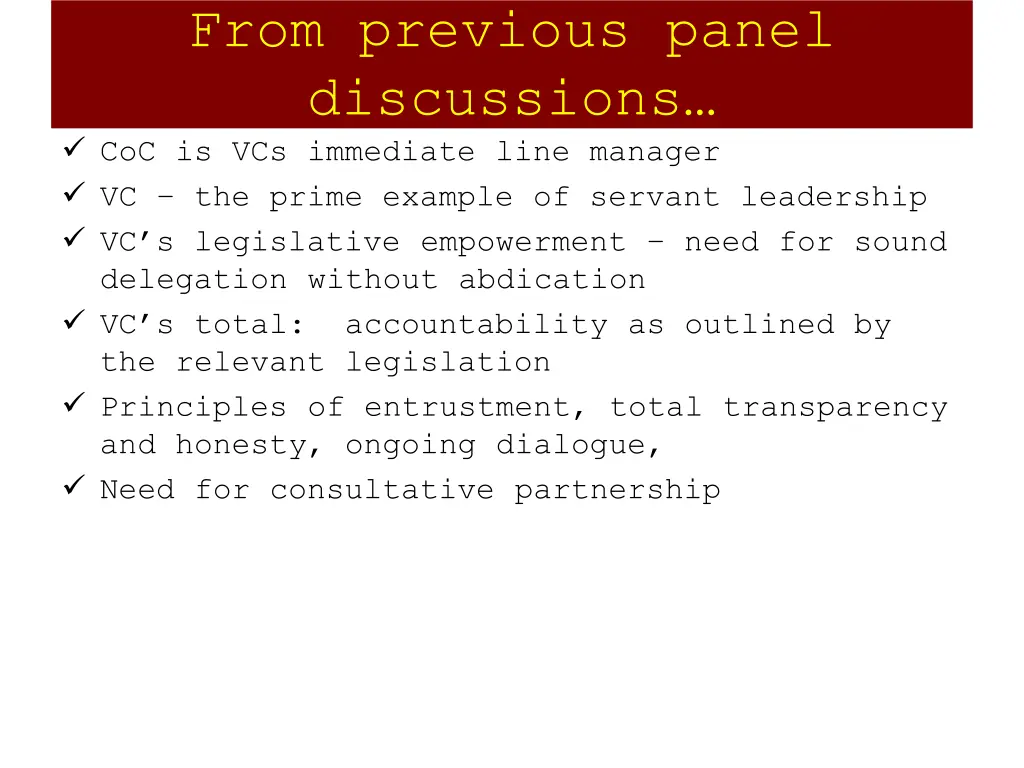 from previous panel discussions