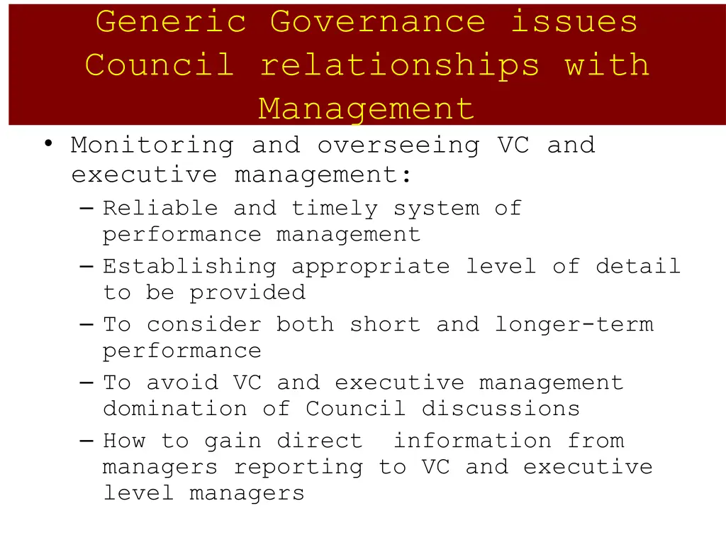 generic governance issues council relationships 1