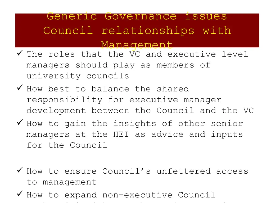 generic governance issues council relationships