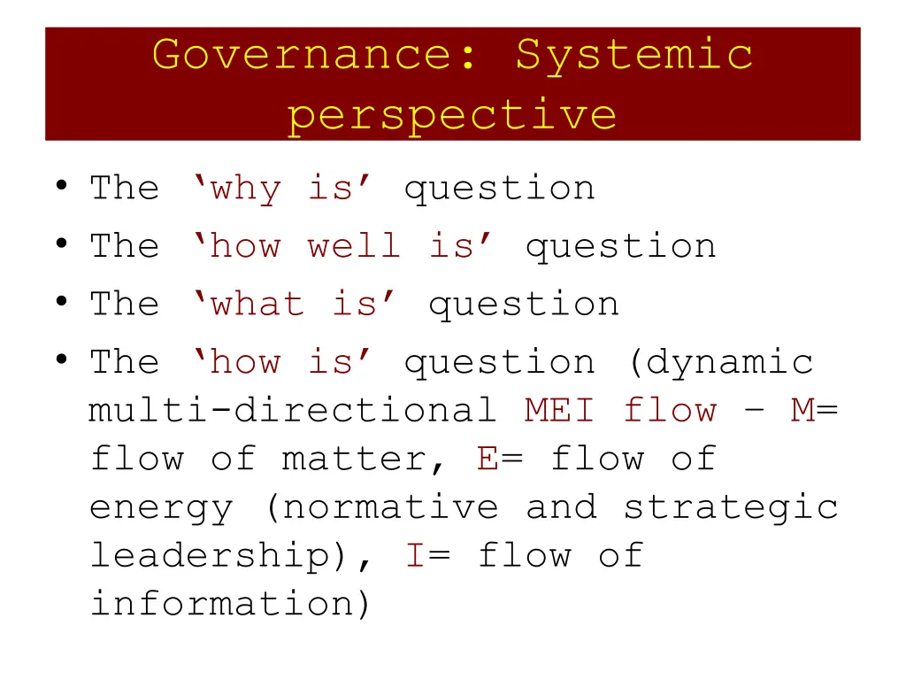 governance systemic perspective