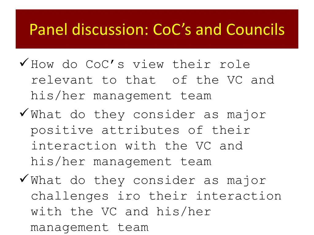 panel discussion coc s and councils