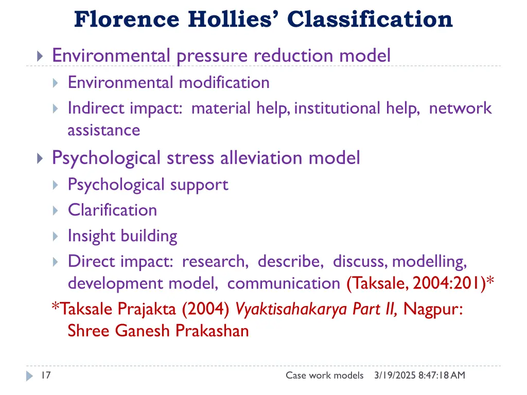 florence hollies classification