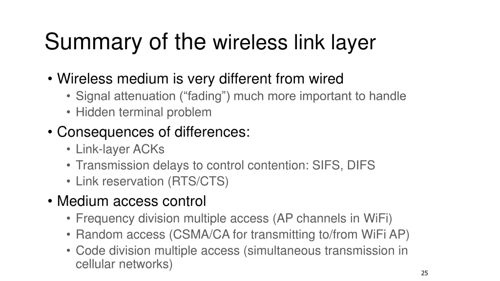 summary of the wireless link layer