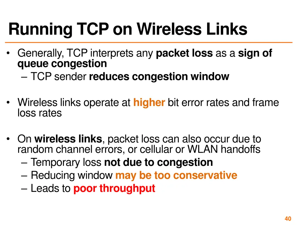 running tcp on wireless links