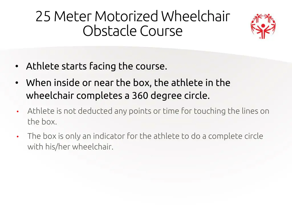 25 meter motorized wheelchair obstacle course