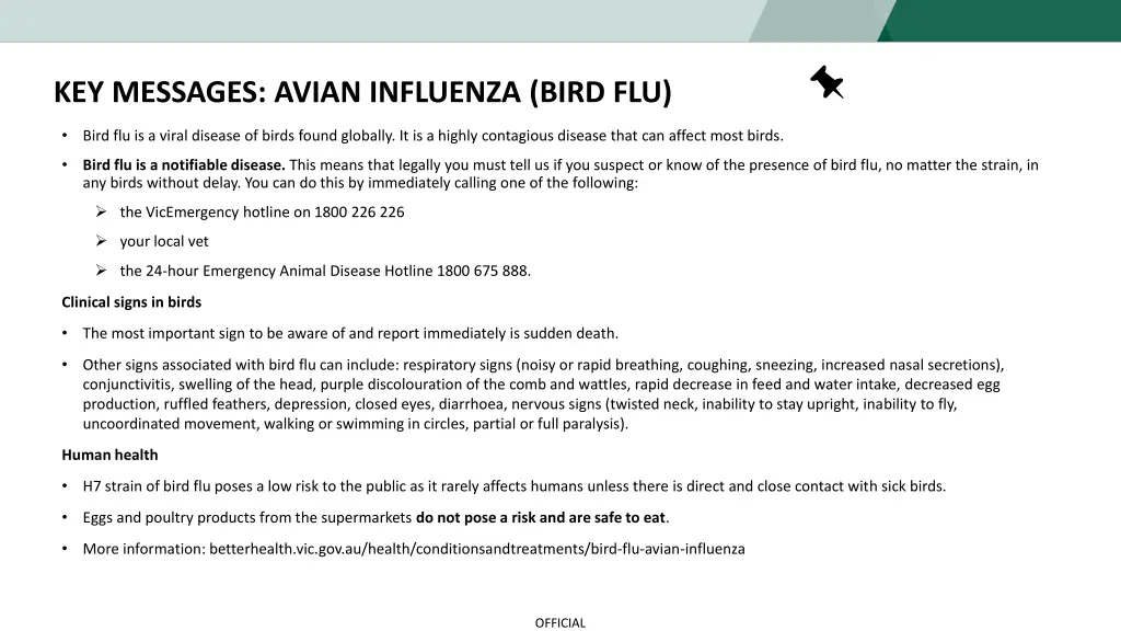 key messages avian influenza bird flu