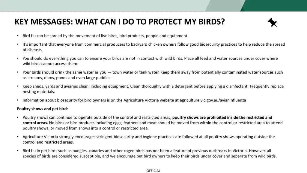 key messages what can i do to protect my birds