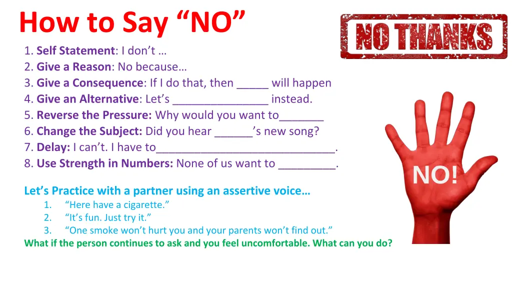 how to say no 1 self statement i don t 2 give