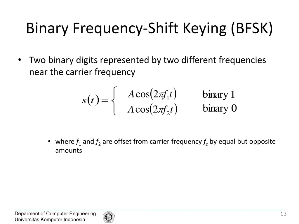 binary frequency shift keying bfsk