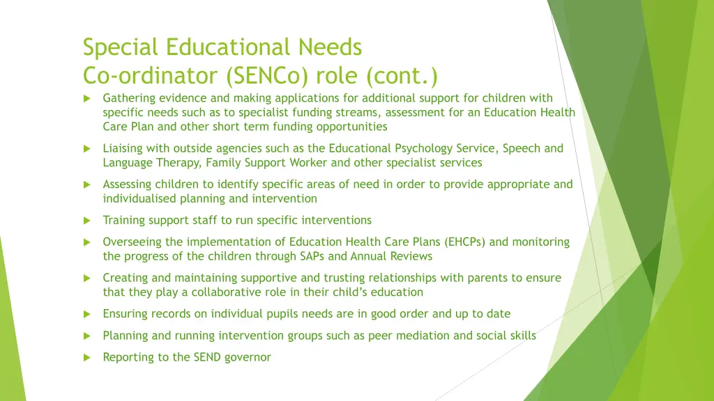 special educational needs co ordinator senco role