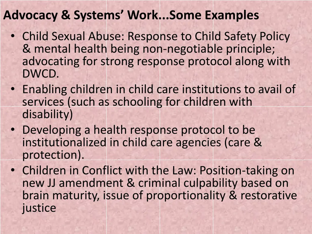 advocacy systems work some examples child sexual