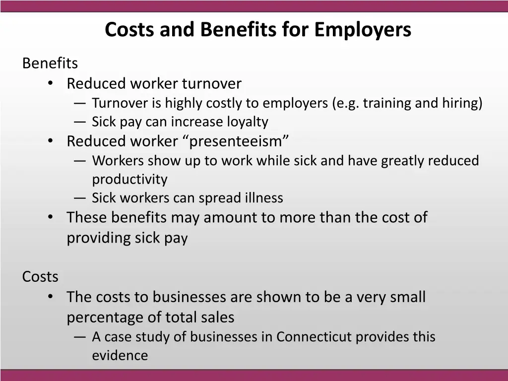 costs and benefits for employers