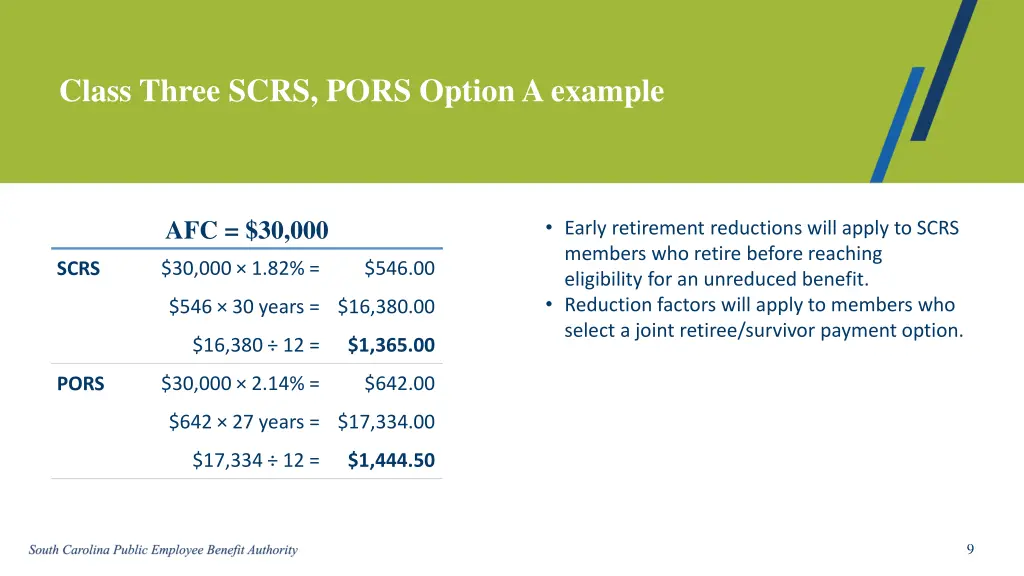 class three scrs pors option a example