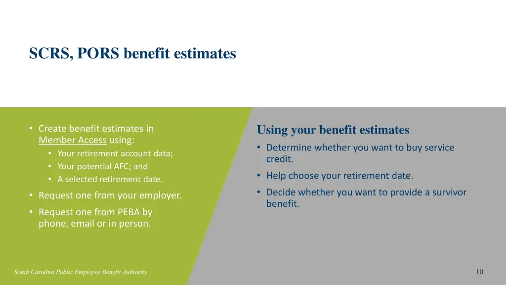 scrs pors benefit estimates