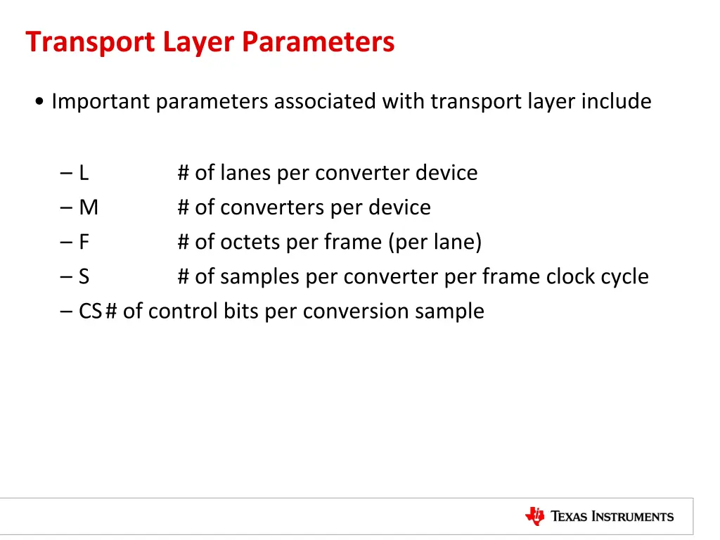 transport layer parameters