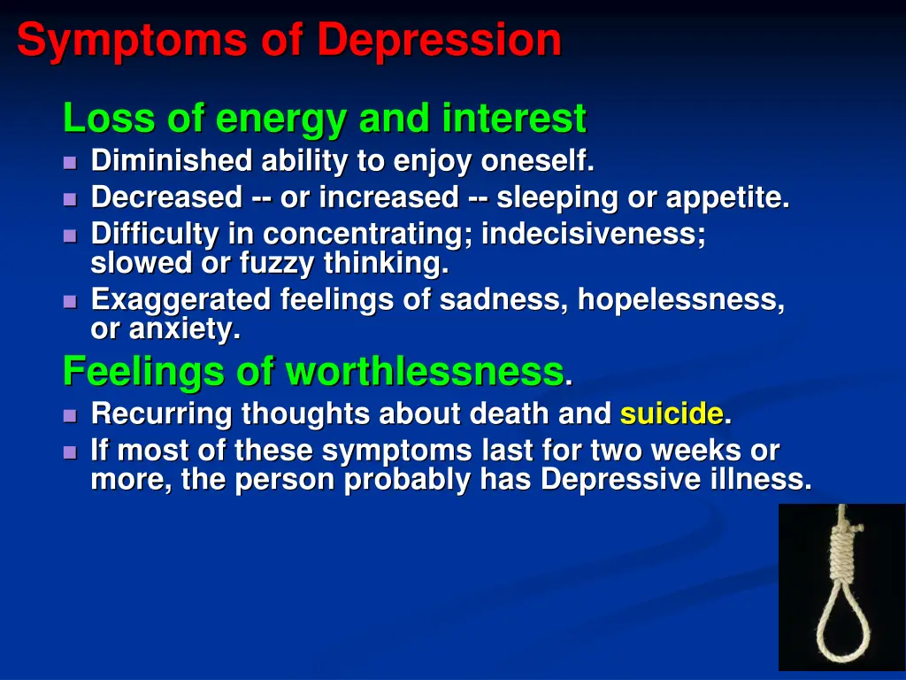 symptoms of depression