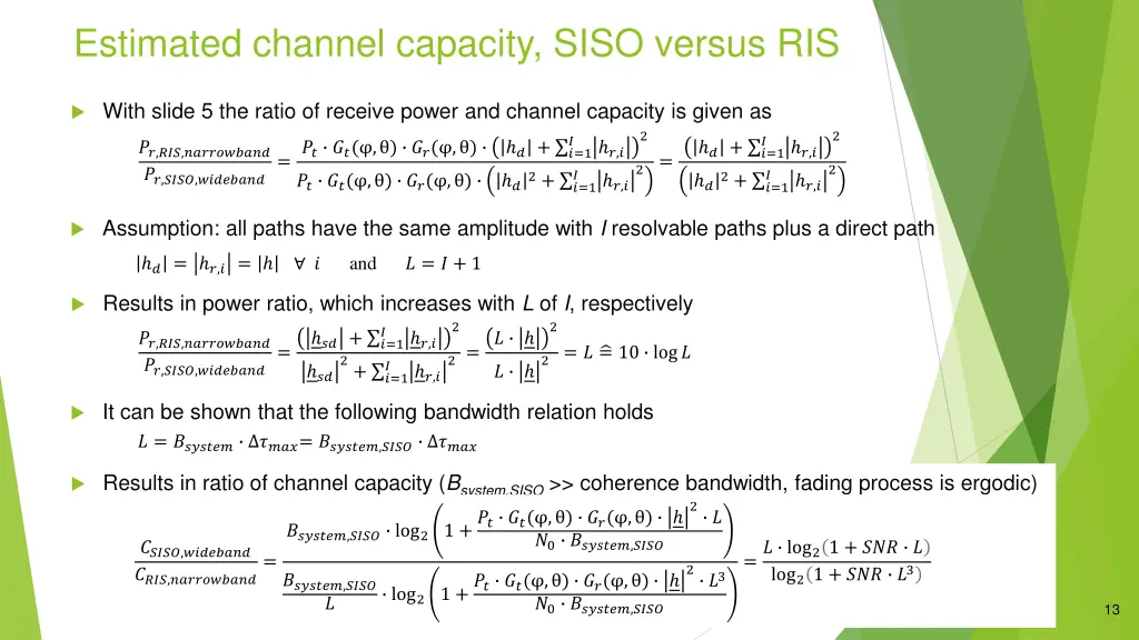 estimated channel capacity siso versus ris