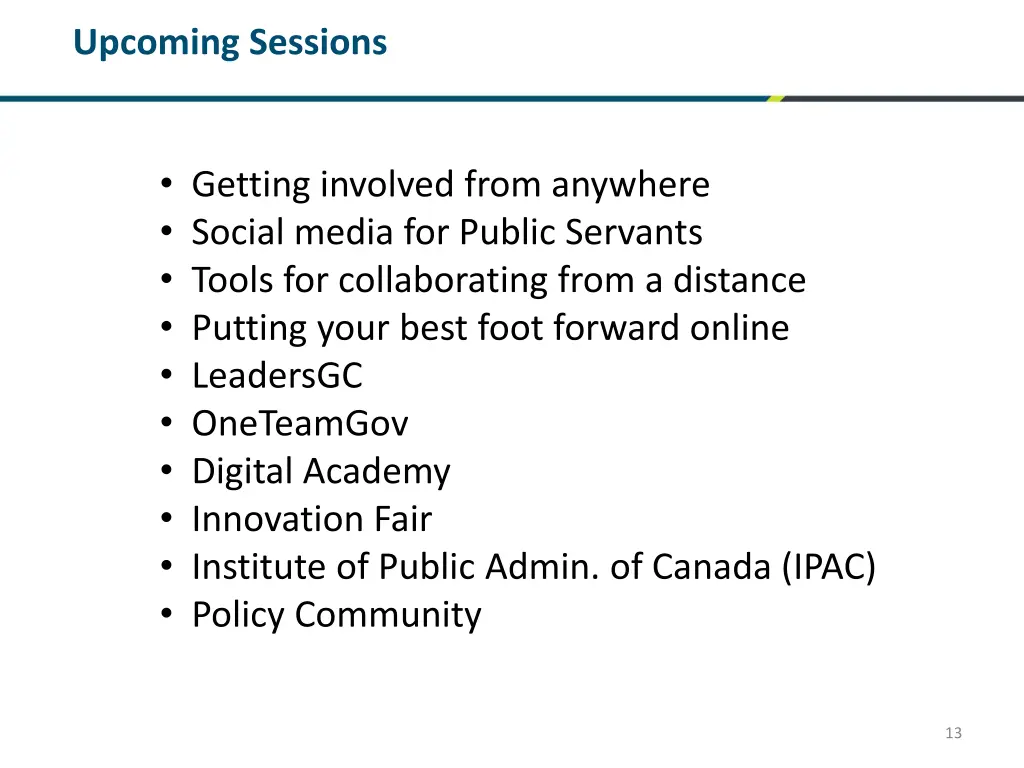 upcoming sessions