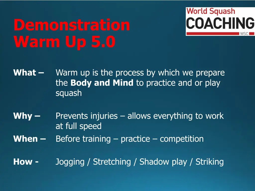 demonstration warm up 5 0