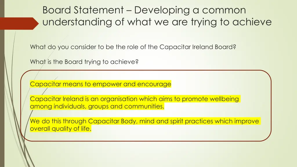 board statement developing a common understanding