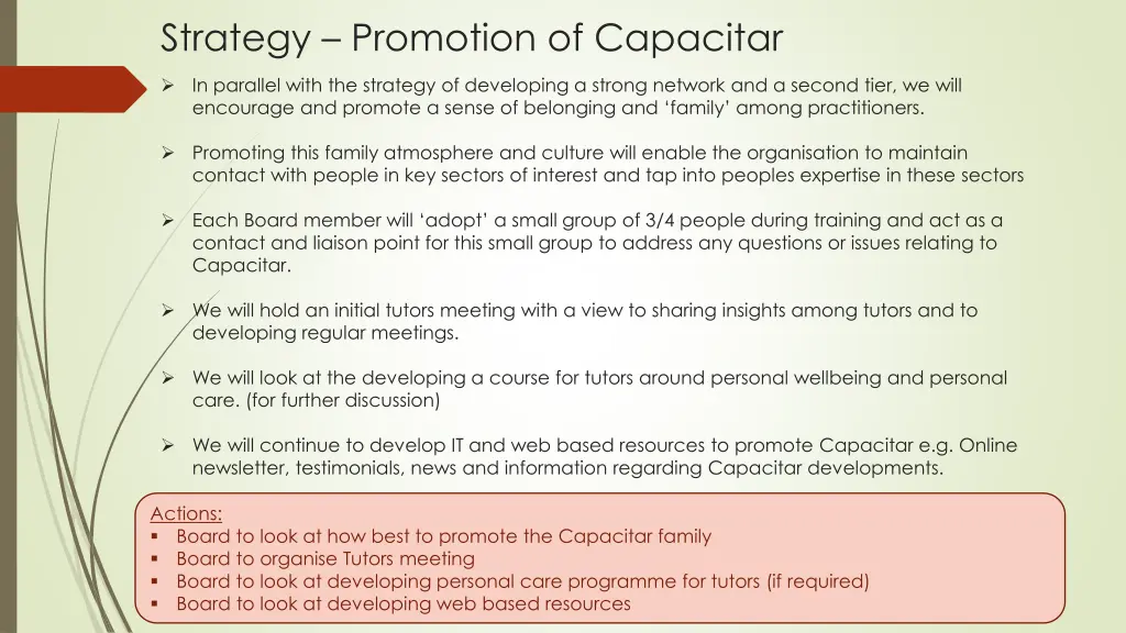 strategy promotion of capacitar
