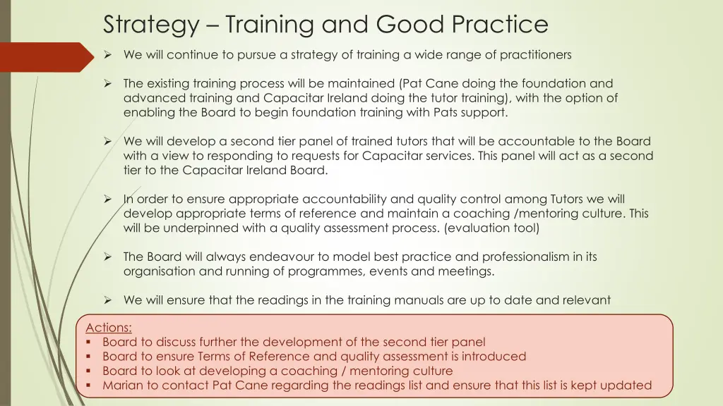 strategy training and good practice