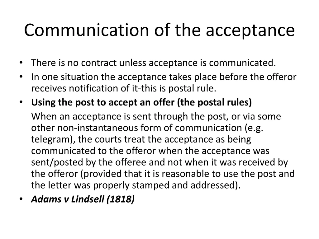 communication of the acceptance