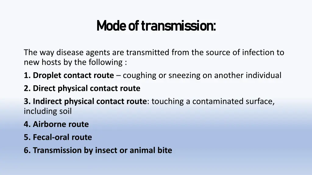 mode of transmission mode of transmission