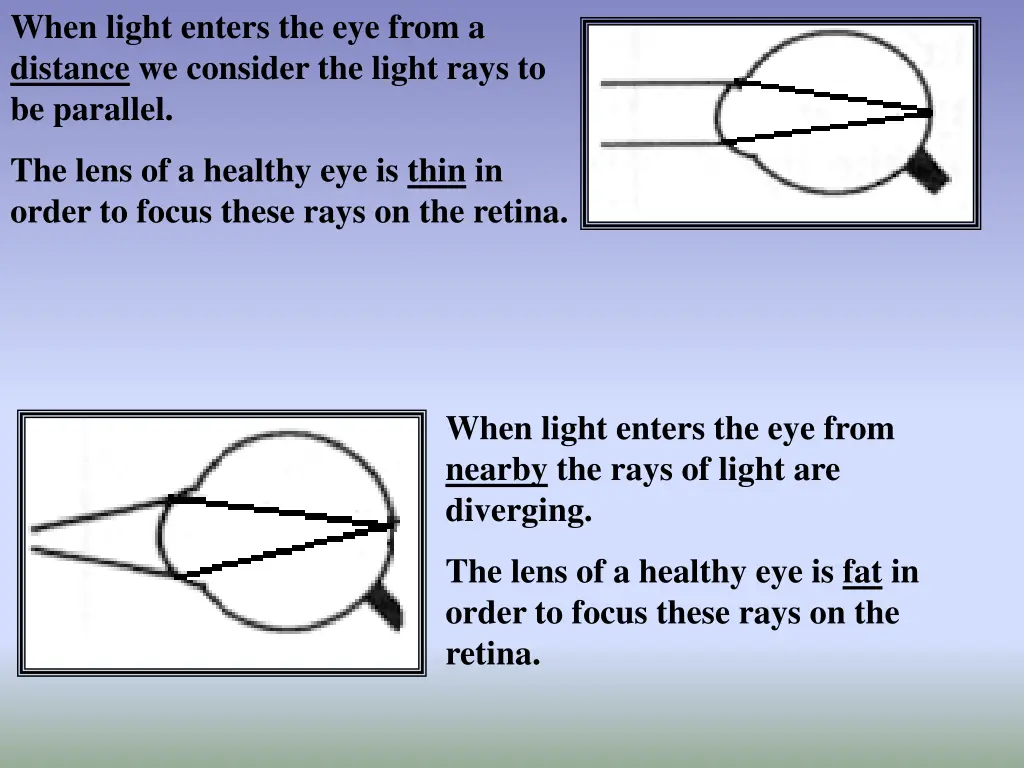 when light enters the eye from a distance