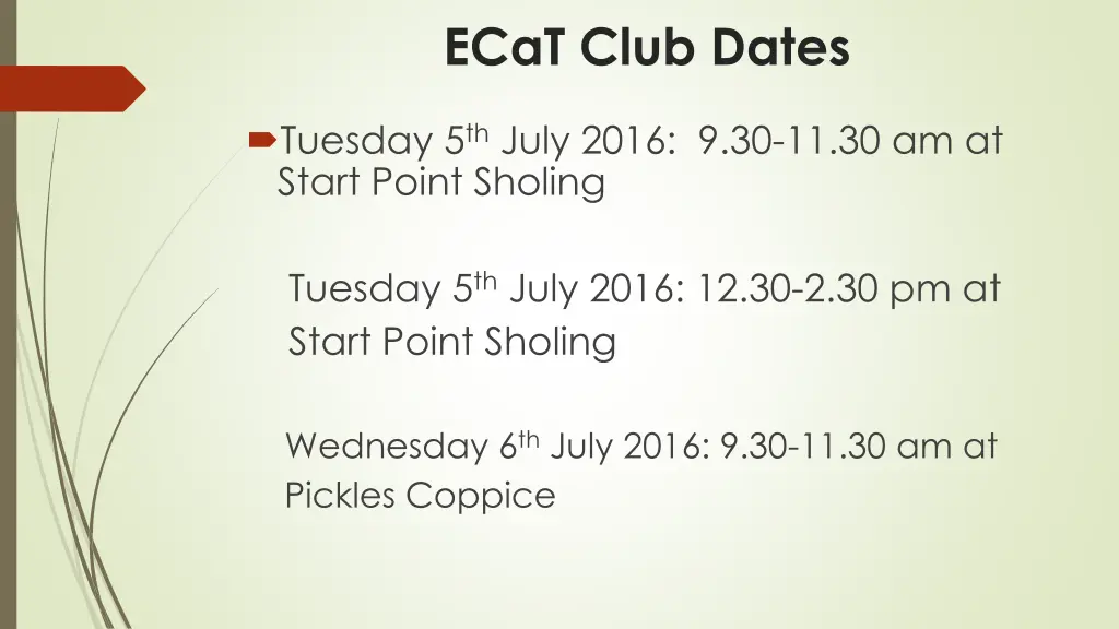ecat club dates