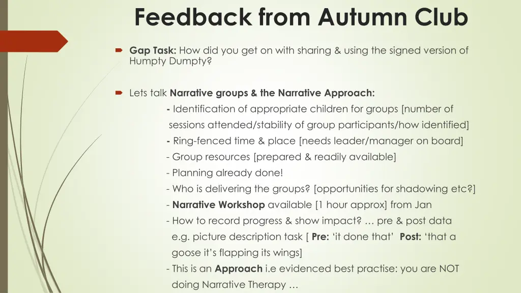 feedback from autumn club