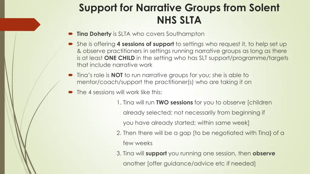support for narrative groups from solent nhs slta