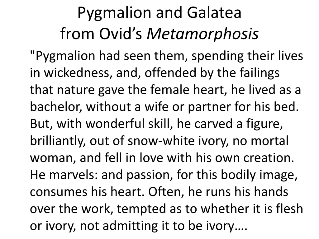 pygmalion and galatea from ovid s metamorphosis